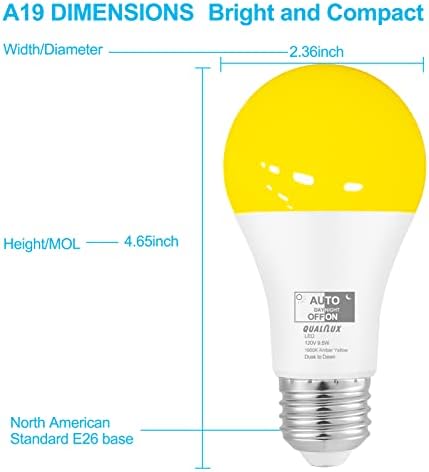 Led лампи Qualilux от здрач до зори жълт цвят за улицата, кехлибар и топло сияние 1900 До еквивалента на 60 W, сензор