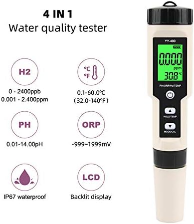 Wertygh Нов YY-400 Дръжка за проверка на качеството на водата, с концентрация на йони на водорода PH/ORP/H2 и ТЕМ 4 в 1 Цифров Метър питейна вода