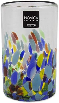Чаши за вода NOVICA Artisan от рециклирана бластване стъкло ръчна изработка, многоцветни, 14 унции, Конфети (пакет