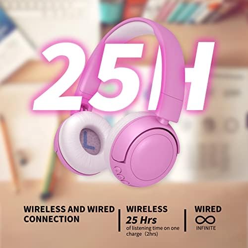 Безжични слушалки в ушите на DIMITAR Kids - Розови Сгъваеми стерео слушалки с жак 3,5 мм Кабел Детски слушалки