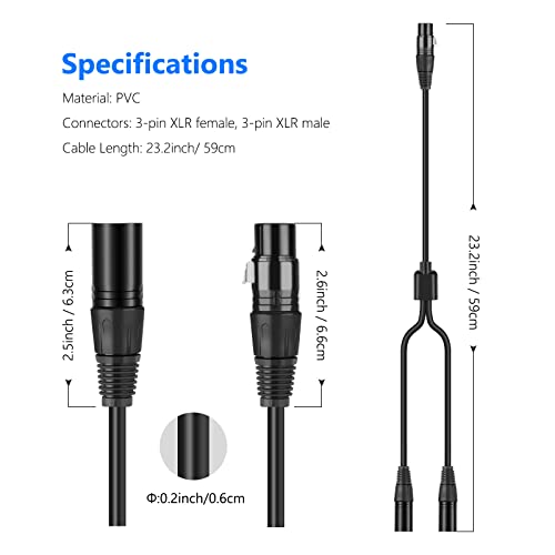 Сплитер Neewer XLR конектор с 2 щепсела, 3-Пинов XLR конектор в два XLR конектор, кабел за връзка за студена балансиран микрофон, Аудиоадаптер — 1,6 Метра