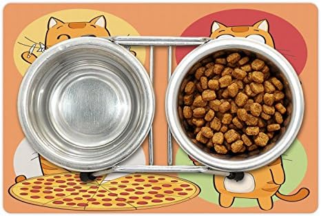 Foldout Подложка за домашни любимци за котки и за храна и вода, Cartoony Дизайн с участието на Пица и Ябълки