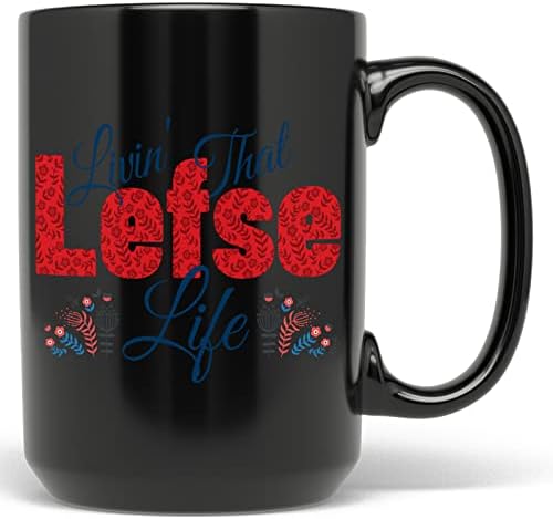 Кафеена чаша PixiDoodle Lefse Life - Норвежка кафеена чаша Lefse с цветя модел (15 унция, бяла)
