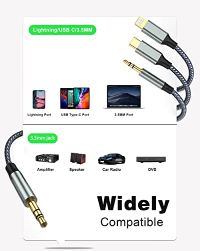 Аудио кабел Lightning-3,5 мм (2,2 м), USB кабел C-3.5 мм Aux Жак, 3,5 мм найлонов кабел Aux (допълнителен кабел 3-в-1 3,5