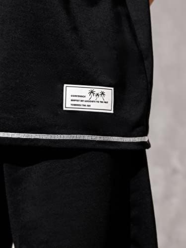 FIOXA / Мъжки облекла от две части, риза с заплатками контрастиращи плетени от PC и спортни шорти от 1 бр. (Цвят: черен