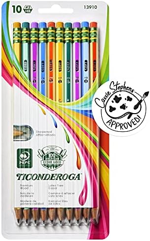 Моливи в дървена рамка Ticonderoga X13910 на ивици, 2 меки молив HB, предварително заточенные, 10 броя, различни цветове