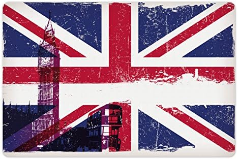 Подложка за домашни любимци Ambesonne Union Jack за храна и вода, Почистен Состаренный Флаг на Великобритания, Двуетажна Исторически паметник на културата на Страната, Прав
