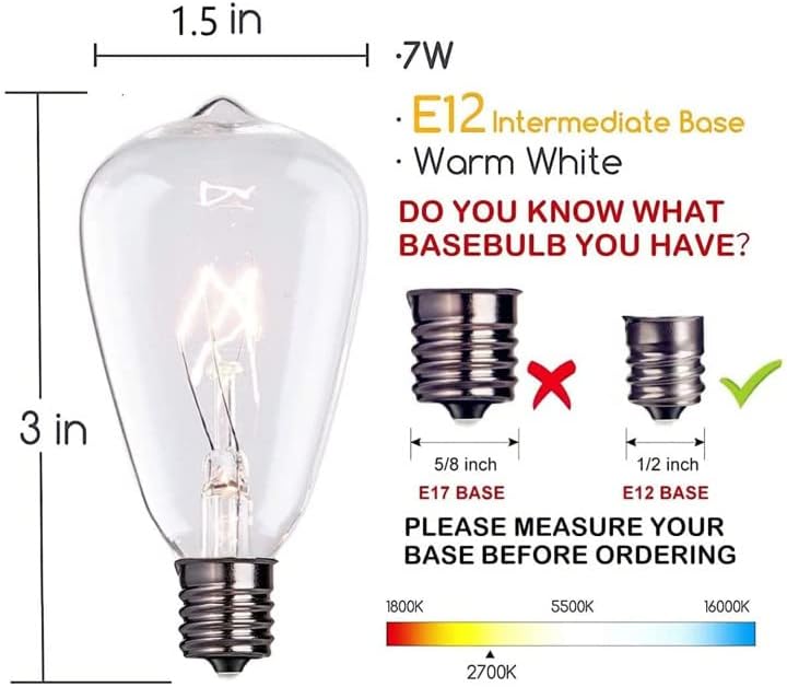 Dr.BeTree 10 X Крушки Едисон, Прозрачни Сменяеми Лампи, Стъклени Лампи за Нощно Осветление ST38 с Мощност 7 W C7/E12