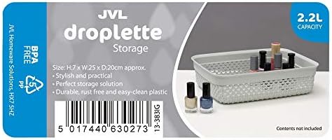 Пластмасова кошница за съхранение на JVL Droplette Design, 2,2 л, на около 7 x 25 x 20 см, Сив, Един размер