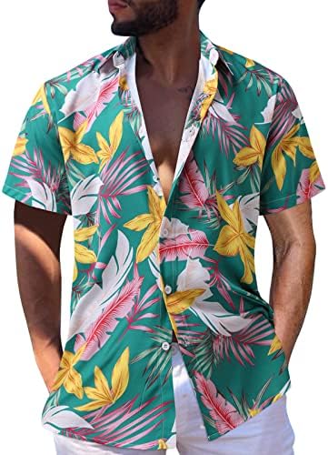 XXVR Мъжки Хавайски Ризи, Летни С Къс Ръкав, Тропически Цветя Принтом, Копчета, Свободно Cut, Плажна Риза Алоха