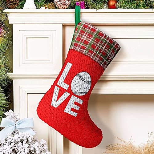 Любовта Бейзбол Пайети Коледни Празници Чорапи Обратим което променя Цвета си в Магически Състав за Коледно Манто