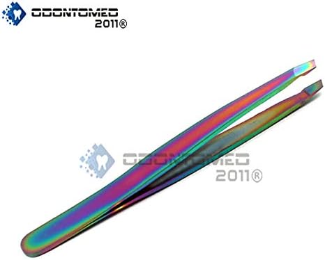 Пинсети за вежди OdontoMed2011® Rainbow Precision Наклонена, за жени и за мъже - Професионални Пинсети от неръждаема